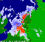 Radarbeeld onweder met bliksem 26 mei 2009